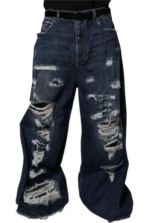Dolce & Gabbana Jeans, Heren, Blauw, L, Denim, Logo Details Wide Leg Denim Jeans