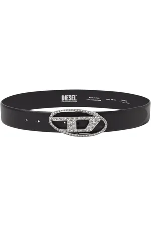 Diesel Accessoires, Dames, Zwart, 75 CM, Leer, Kristallen Gesp Leren Riem