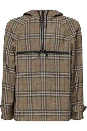 Burberry Jassen, Heren, Bruin, M, Borstel Zip Jas met Trekkoord Capuchon