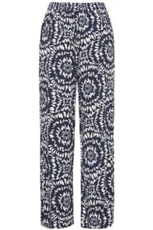 Ichi Broeken, Dames, Blauw, 4Xl, Bloemen Viscose Elastische Taille Broek