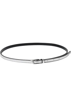 The Attico Accessoires, Dames, Wit, ONE Size, Leer, Grijze Metallic Skinny Leren Riem