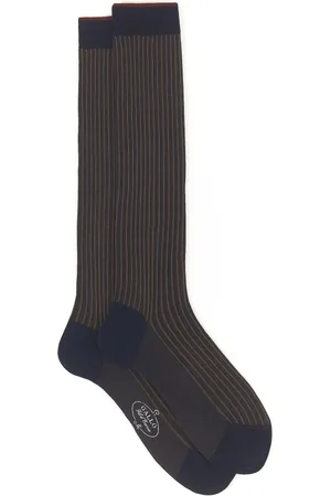 Gallo Ondergoed, Heren, Veelkleurig, S, Katoen, Lange ocean blauw/torto twin-rib katoenen sokken voor heren
