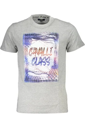 Roberto Cavalli Tops, Heren, Grijs, XL, Bedrukt Logo T-Shirt