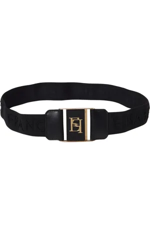 Elisabetta Franchi Accessoires, Dames, Zwart, L, Leer, Zwarte Logo Riemgesp Elegante Stijl