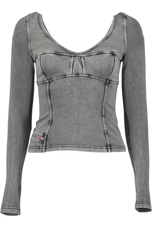 Diesel Tops, Dames, Grijs, M, Denim, Denim Effect Top T-Elin