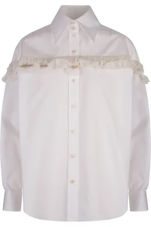 Alexander McQueen Blouses & Shirts, Dames, Wit, XS, Witte Oversized Shirt met Cut-Outs