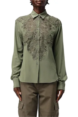 ERMANNO SCERVINO Blouses & Shirts, Dames, Groen, S, Zijden blouse met kanten detail