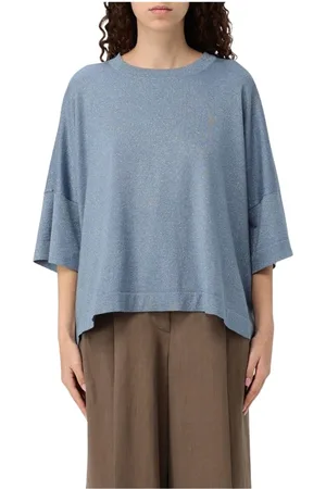 Brunello Cucinelli Truien, Dames, Blauw, M, Glitter Detail Gebreide Top