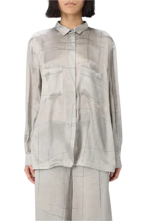 Giorgio Armani Blouses & Shirts, Dames, Grijs, S, Elegante Zijden Blouse met Geometrische Print