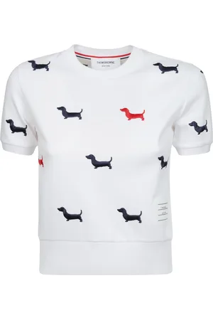 Thom Browne Tops, Dames, Wit, 2Xs, Katoen, Ribgebreide manchet T-shirt
