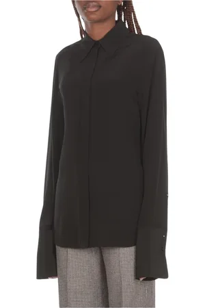 Sportmax Blouses & Shirts, Dames, Zwart, M, Zwarte Zijden Kraagblouse