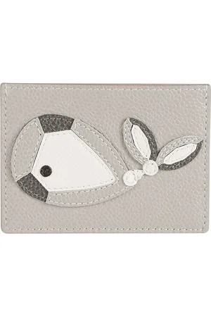 Thom Browne Accessoires, Heren, Grijs, ONE Size, Leer, Kaarthouder met Stijlvolle Applicatie