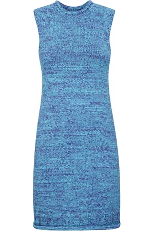 J.W.Anderson Kleedjes, Dames, Blauw, S, Katoen, Stijlvol Gebreide Jurk met Ronde Hals