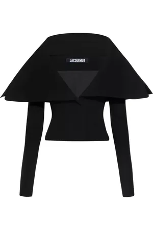 Jacquemus Jassen, Dames, Zwart, S, Leer, Zwarte Oversized V-hals Jas