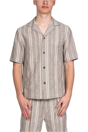 Paolo Pecora Overhemden, Heren, Grijs, M, Gestreept Stenen Herenshirt