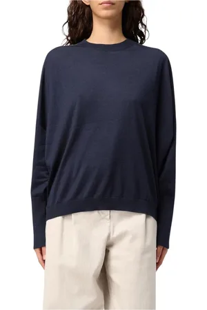 Brunello Cucinelli Truien, Dames, Blauw, L, Kasjmier, Blauwe Cashmere Crew Neck Sweater