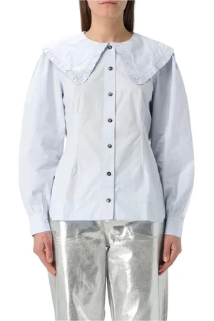 Ganni Blouses & Shirts, Dames, Wit, M, Katoen, Witte Katoenen Shirt met Peter Pan Kraag