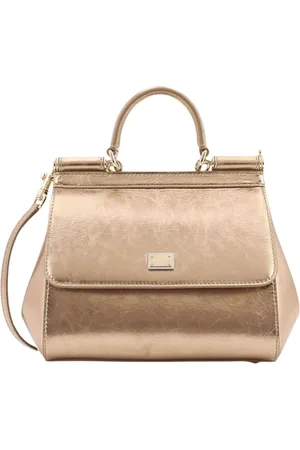 Dolce & Gabbana Tassen, Dames, Geel, ONE Size, Leer, Metallic Top Handvat Crossbody Tas
