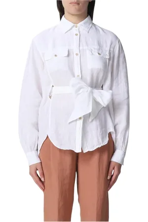 FAY Blouses & Shirts, Dames, Wit, L, Linnen, Witte Linnen Shirt met Strik Detail