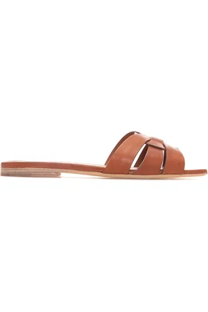 Saint Laurent Schoenen, Dames, Bruin, 37 EU, Zwarte Leren Slippers