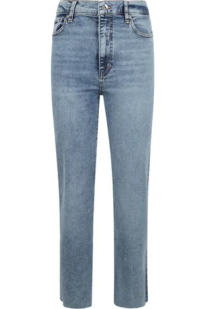 Frame Jeans, Dames, Blauw, W30, Sleek Straight Jeans met Rauwe Zoom