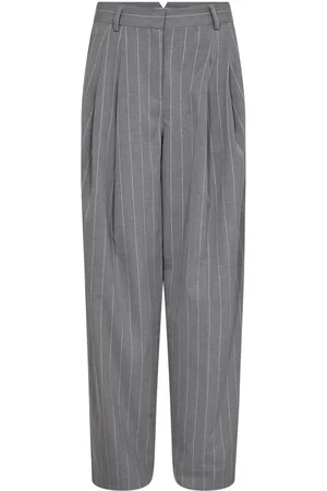 Co`Couture Broeken, Dames, Grijs, L, Polyester, Elegante Pinstripe Plooi Lange Broek