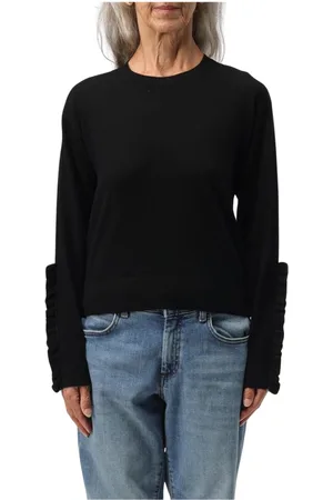 Pinko Truien, Dames, Zwart, L, Wol, Geribbelde Manchetten Wollen Trui Elegante Stijl