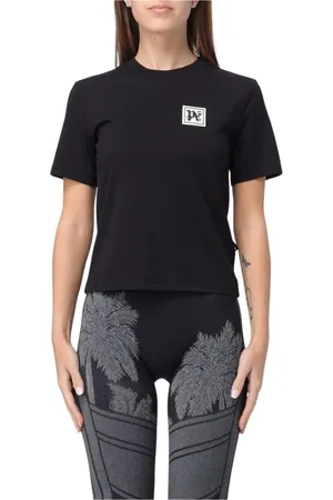 Palm Angels Tops, Dames, Zwart, XS, Katoen, Zwart Logo T-shirt voor vrouwen