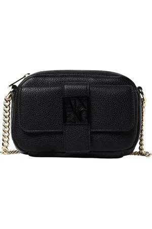Armani Exchange Tassen, Dames, Zwart, ONE Size, Leer, Zwarte Kettingband Clutch Tas