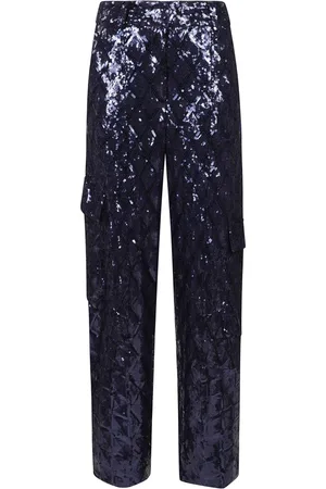 ROTATE Broeken, Dames, Blauw, M, Polyester, Navy Sequin Cargo Broek