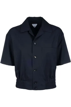 Bottega Veneta Blouses & Shirts, Dames, Blauw, S, Wol, Fijne Wollen Crop Shirt