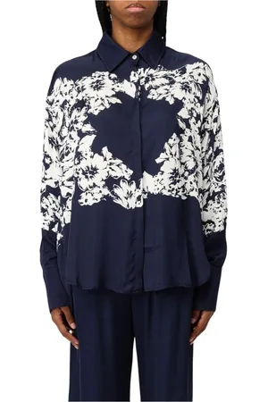 RAQUEL DINIZ Blouses & Shirts, Dames, Blauw, S, Blauwe Bloemen Zijden Blouse