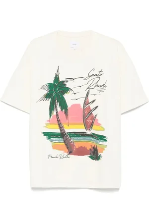 Rhude Tops, Heren, Wit, L, Beige Crew Neck Korte Mouw T-shirt