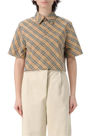 Burberry Blouses & Shirts, Dames, , XS, Katoen, Geruite korte mouw overhemd Elegante stijl