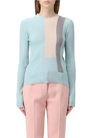 Fendi Truien, Dames, Blauw, S, Geblokt Gebreide Trui