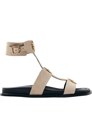 ALOHAS Schoenen, Dames, Wit, 39 EU, Suède, Clarisa Suède Crème Leren Sandalen