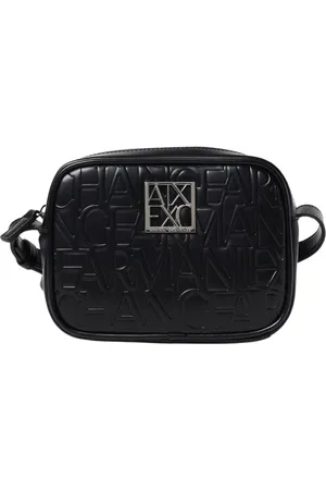 Armani Exchange Tassen, Dames, Zwart, ONE Size, Leer, Zwarte Reliëf Logo Mini Tas