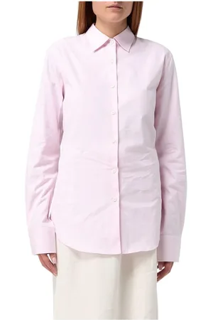 Prada Blouses & Shirts, Dames, Roze, L, Katoen, Elegante Rode Katoenen Overhemd