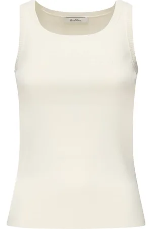Max Mara Truien, Dames, Wit, S, Witte Geribbelde Top met Logo In reliëf