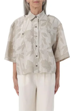 Brunello Cucinelli Blouses & Shirts, Dames, , S, Linnen, Bloemenprint Linnen Boxy Shirt