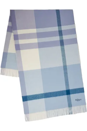 MULBERRY Accessoires, Dames, Blauw, ONE Size, Wol, Geruite Merinowollen Sjaal Blauw & Wit