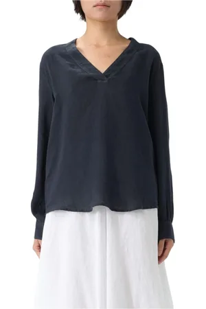 120% Lino Blouses & Shirts, Dames, Blauw, L, Blush Pink V-Neck Blouse