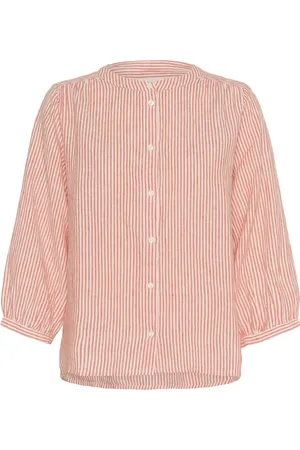 Part Two Blouses & Shirts, Dames, Rood, L, Linnen, Gestreepte linnen blouse met opstaande kraag