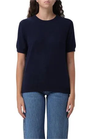 Khaite Truien, Dames, Blauw, S, Kasjmier, Navy Cashmere Korte Mouw Sweater