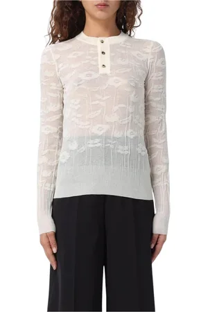 Bottega Veneta Truien, Dames, Wit, L, Wol, Elegante Bloemen Gebreide Trui