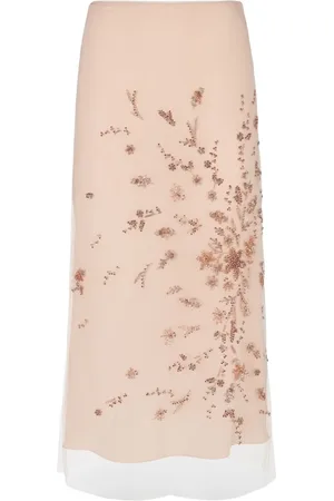 Fendi Rokken, Dames, Roze, S, Tule, Midi Tule Rok met Strass