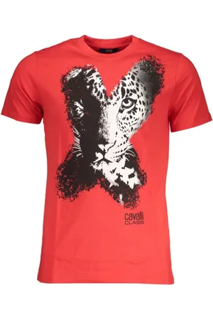 Roberto Cavalli Tops, Heren, Rood, M, Print Logo Ronde Hals T-Shirt