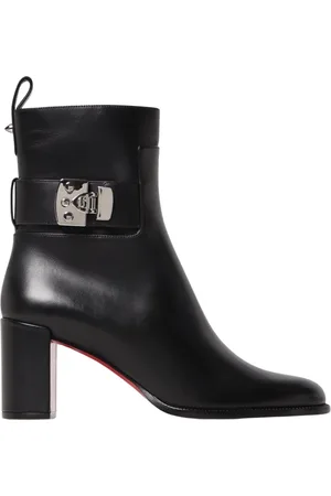 Christian Louboutin Schoenen, Dames, Zwart, 36 EU, Zwarte platte enkellaarzen met kenmerkende zool