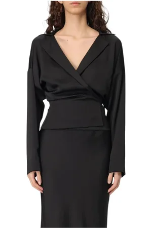 Serafini Blouses & Shirts, Dames, Zwart, S, Zwarte Wrap Blouse V-Hals Elegant Stijl