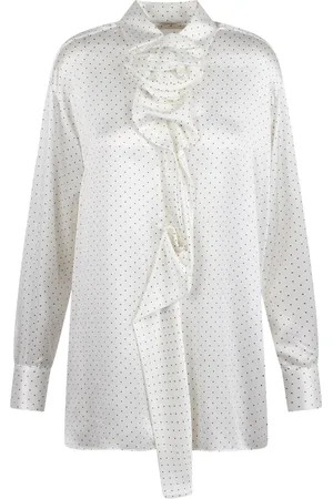 ERMANNO SCERVINO Blouses & Shirts, Dames, Wit, 2Xs, Polkadot blouse met bloemenapplicatie